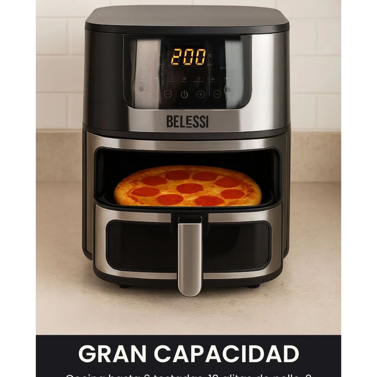 BELESSI - Combo x2: Airfryer 4.5LT + Set 5 tapers Herméticos de Vidrio con Tapa