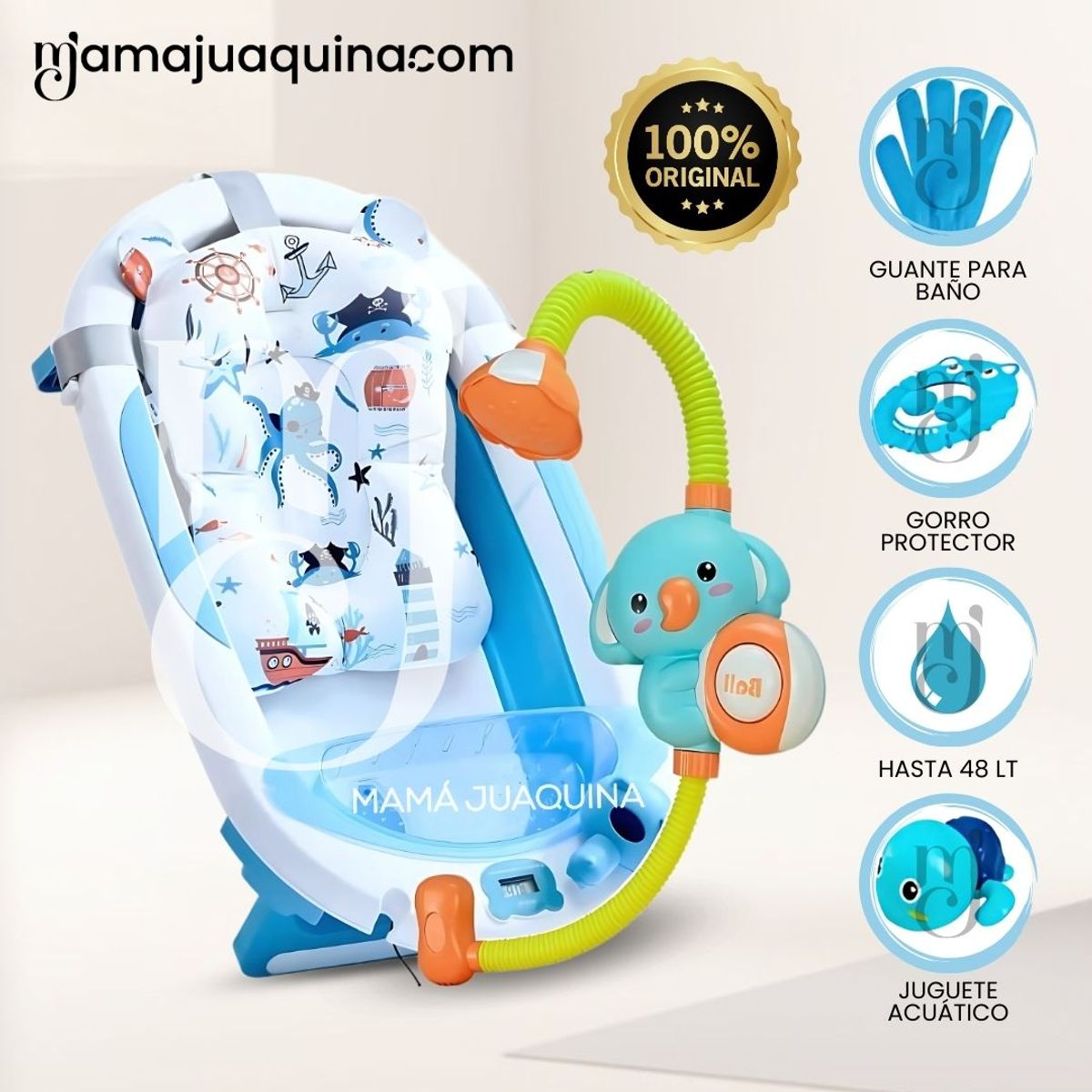BABY - Bañera Plegable con Regadera «MEMO» Light Blue