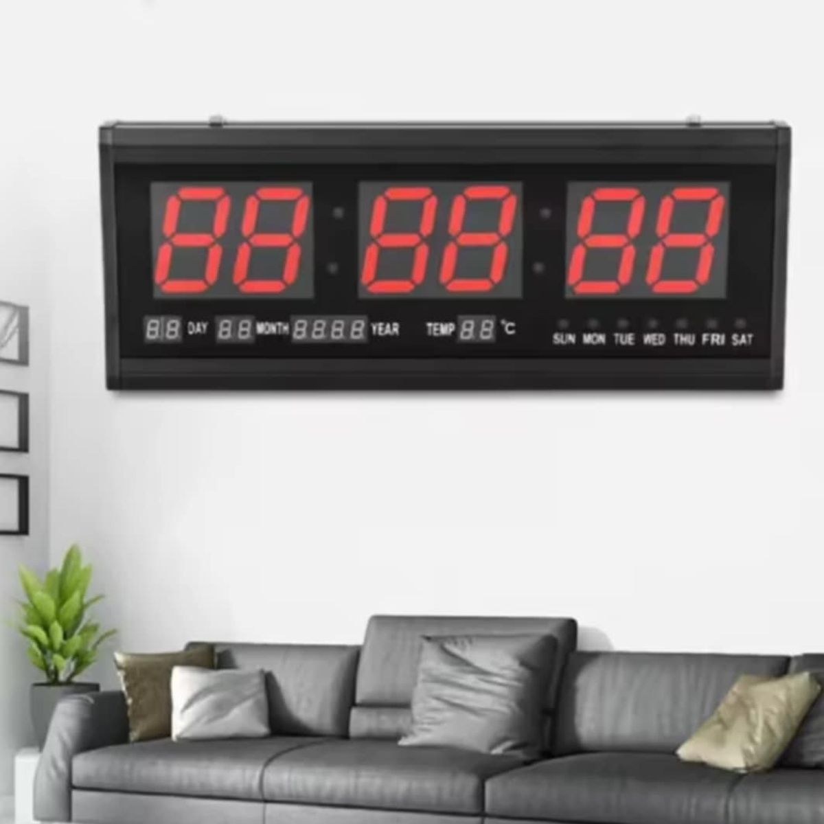 GENERICO - Reloj Digital 48x19cm GRANDE de Pared de Negocio con Calendario Fecha