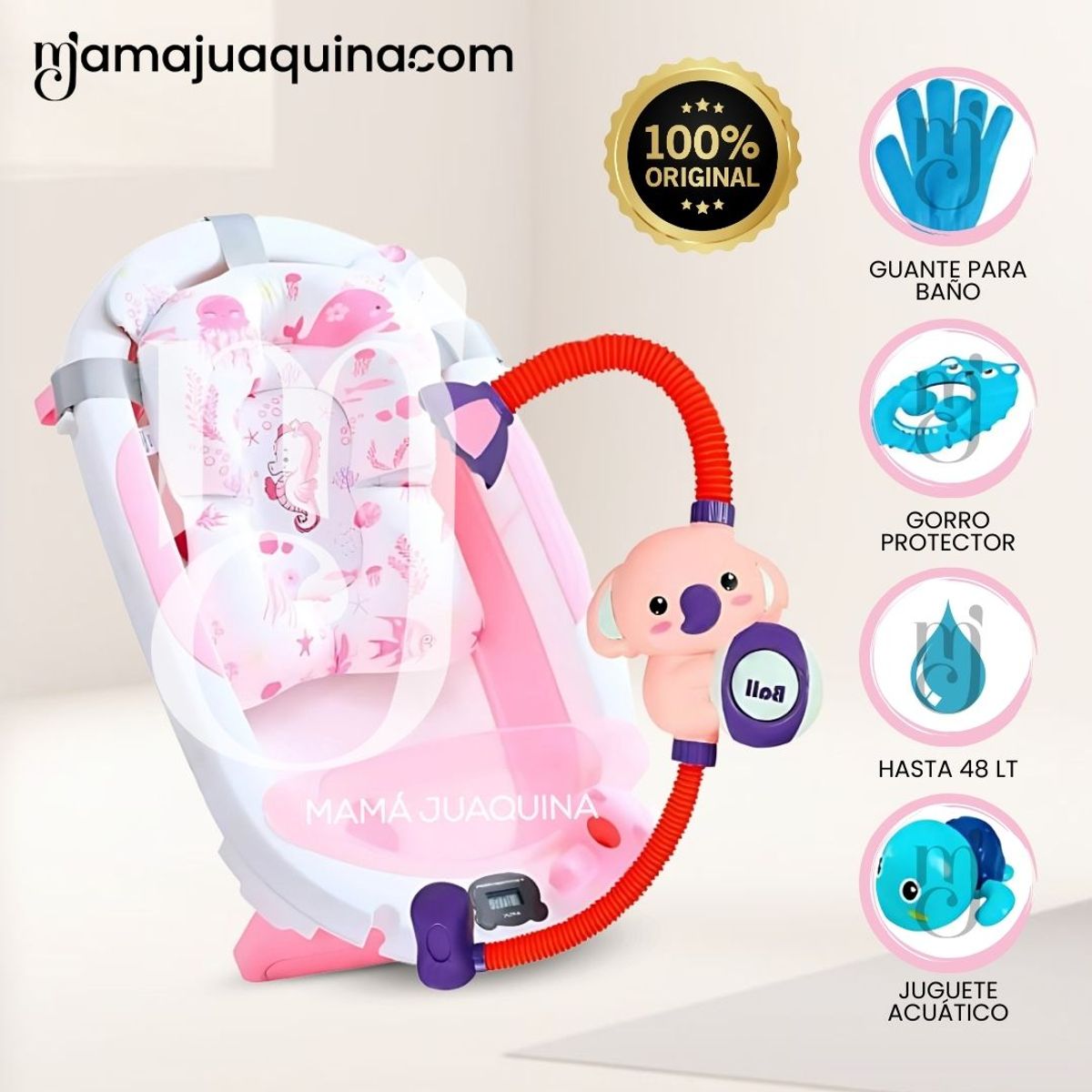 BABY - Bañera Plegable con Regadera «MEMO» Pink