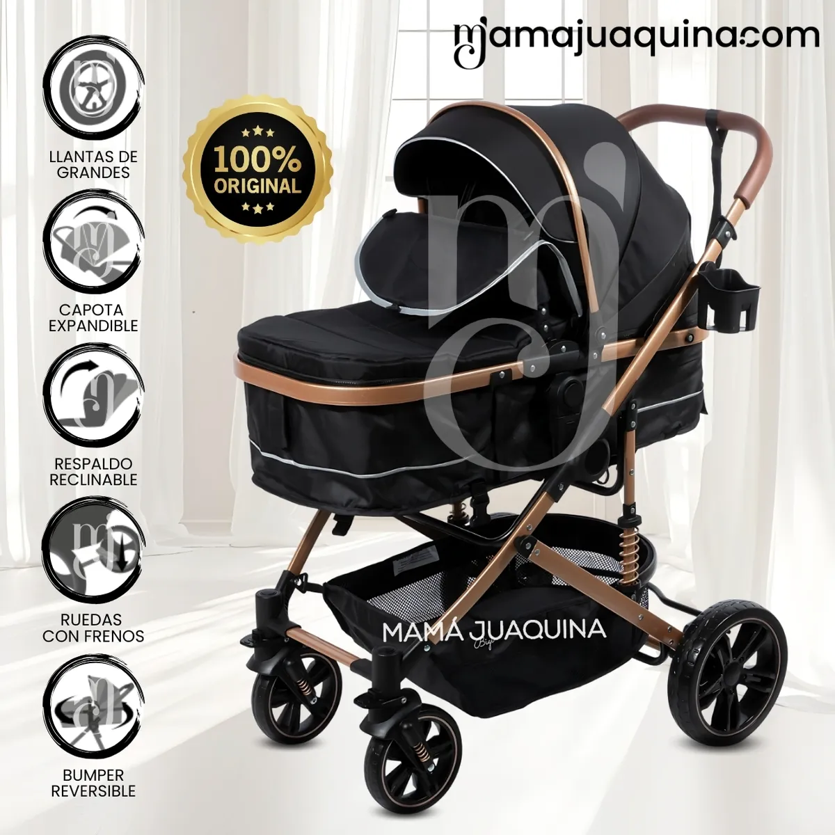EBABY - Coche Cuna Moisés de Lujo «INFINITIVE GOLD» Black