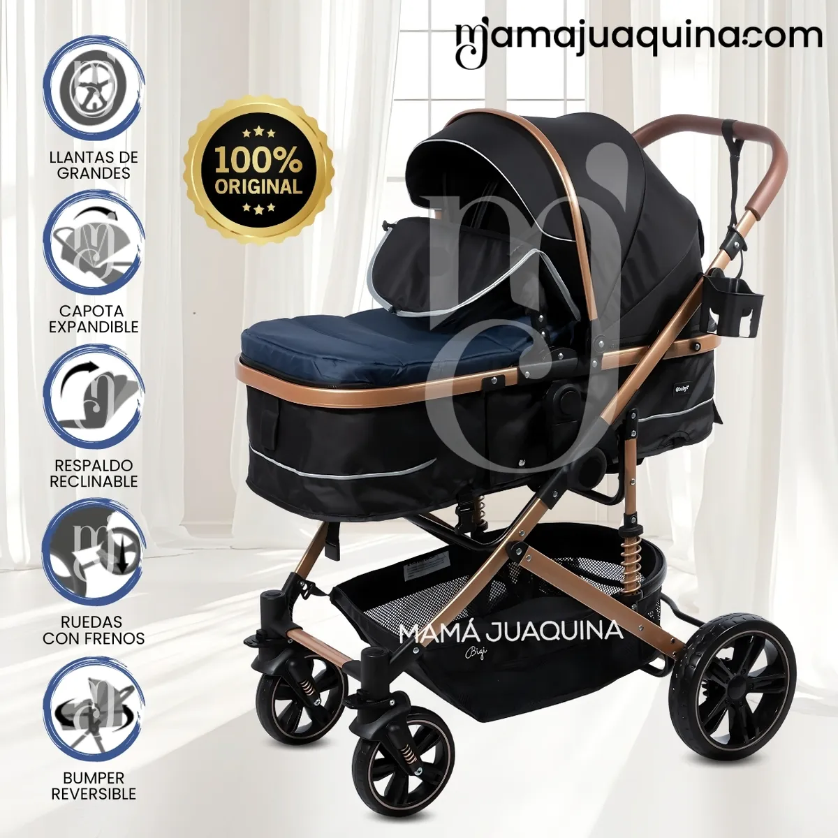EBABY - Coche Cuna Moisés de Lujo «INFINITIVE GOLD» Blue