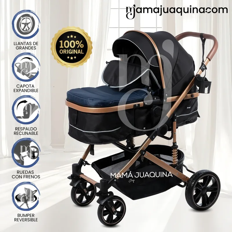 EBABY - Coche Cuna Moisés de Lujo «INFINITIVE GOLD» Blue