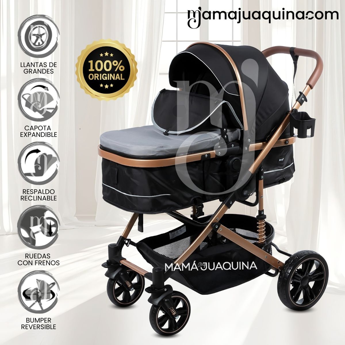 EBABY - Coche Cuna Moisés de Lujo «INFINITIVE GOLD» Gray