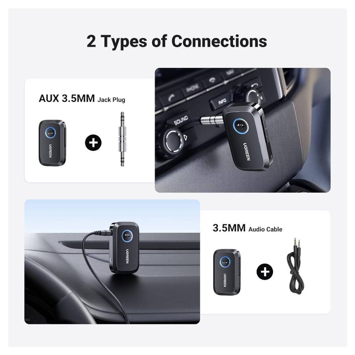 UGREEN - Receptor Bluetooth UGREEN 90748 con Micrófono para Auto, PC, TV