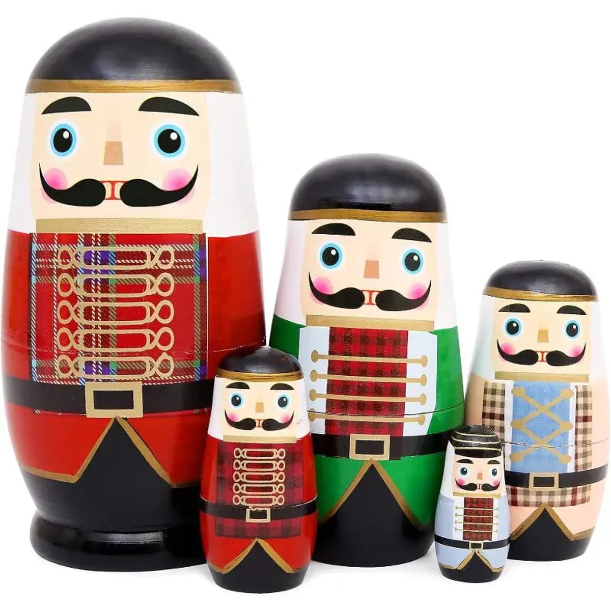MEGIMPERU - Set de 5 Muñecas Rusas Matryoshka de Madera Hechas a Mano