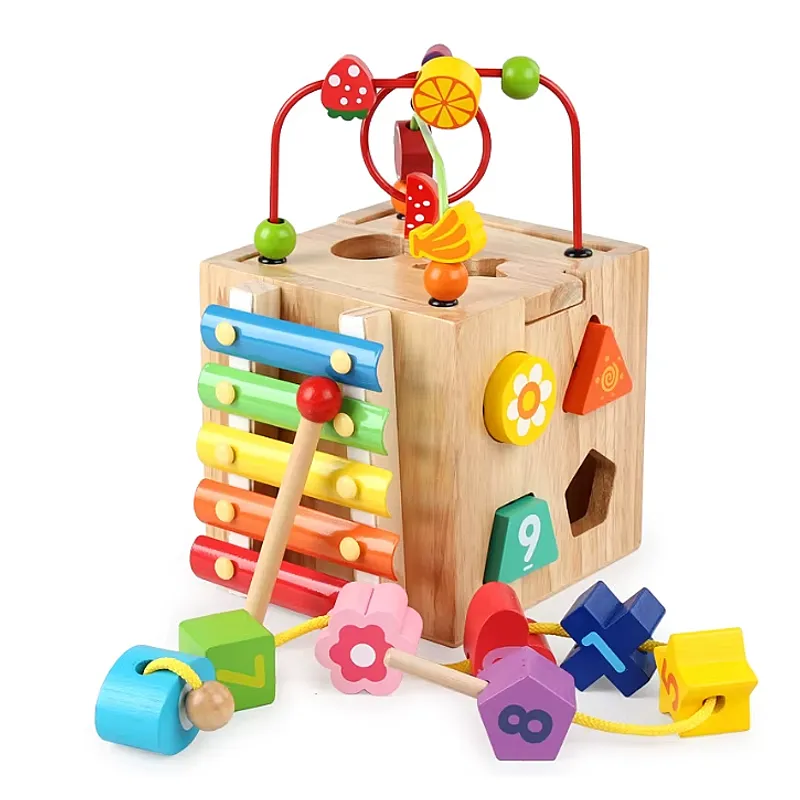 GENERICO - Cubo Didáctico Montessori 6 en 1 con xilófono y reloj