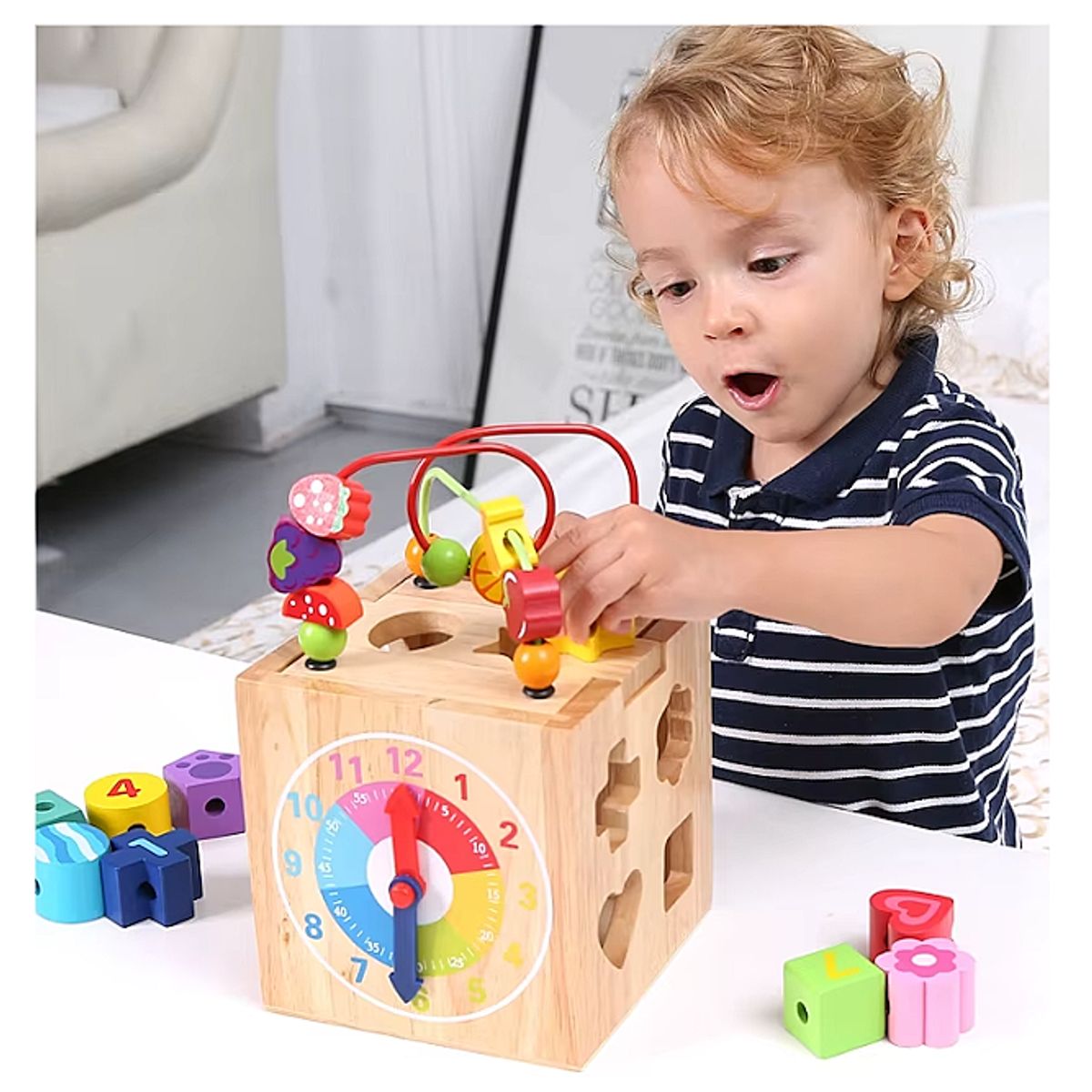 GENERICO - Cubo Didáctico Montessori 6 en 1 con xilófono y reloj