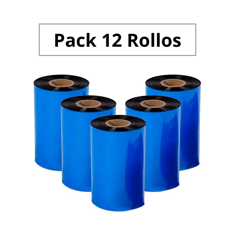 GENERICO - Cinta Ribbon CERA Negra 110 mm x 300mts - Pack 12 Rollos