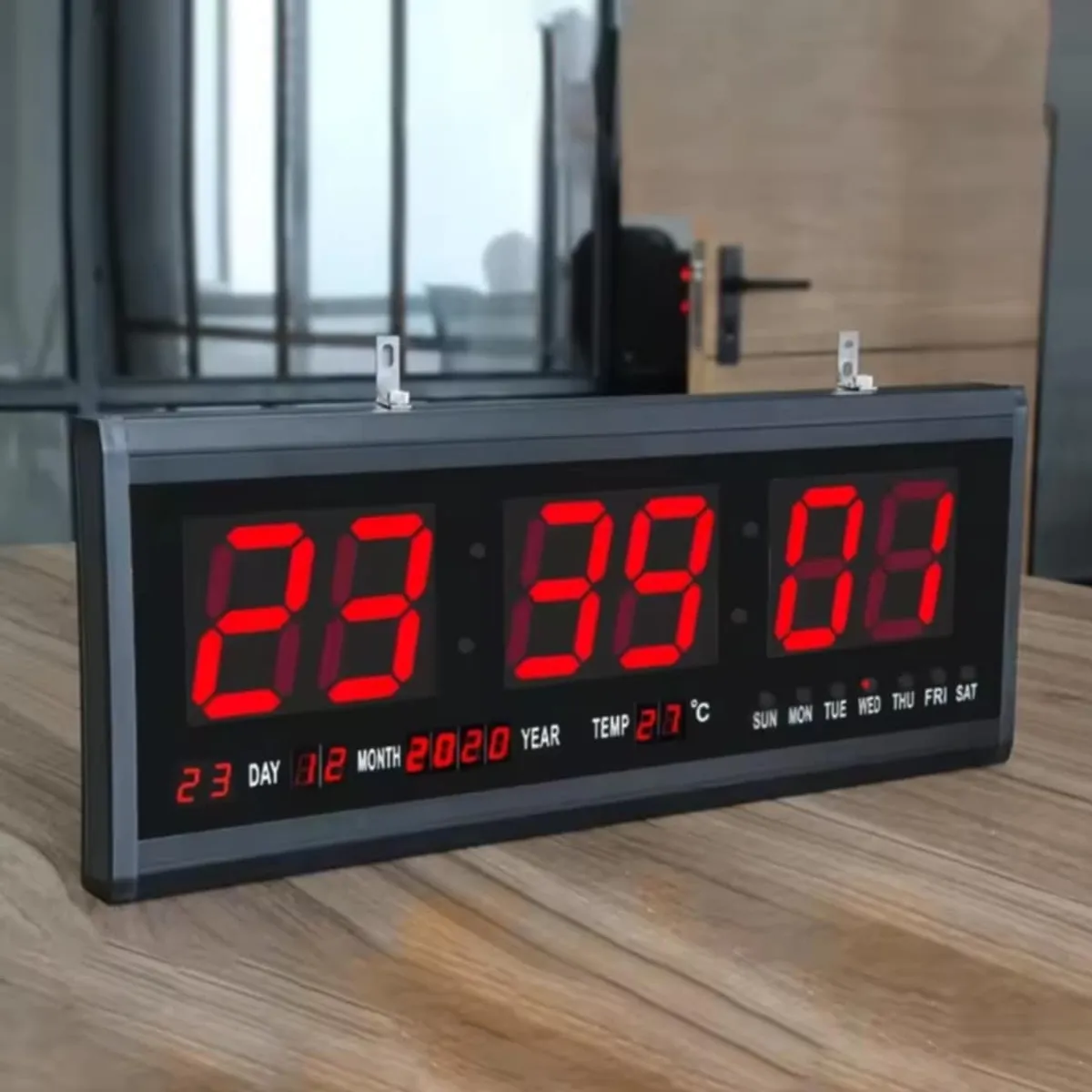 GENERICO - Reloj Digital 48x19cm GRANDE de Pared de Negocio con Calendario Fecha