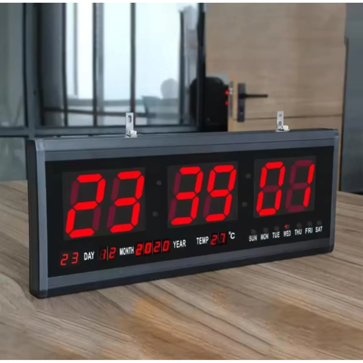 GENERICO - Reloj Digital 48x19cm GRANDE de Pared de Negocio con Calendario Fecha