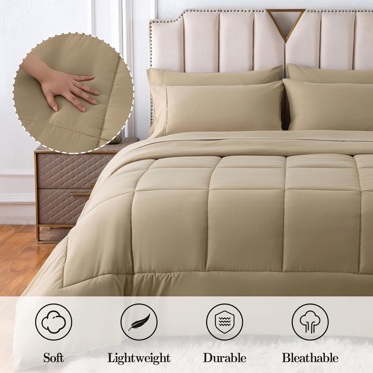 CASATEX - Edredón 5 piezas 3000 hilos de 2 plazas hipoalergénica Premium Algodón