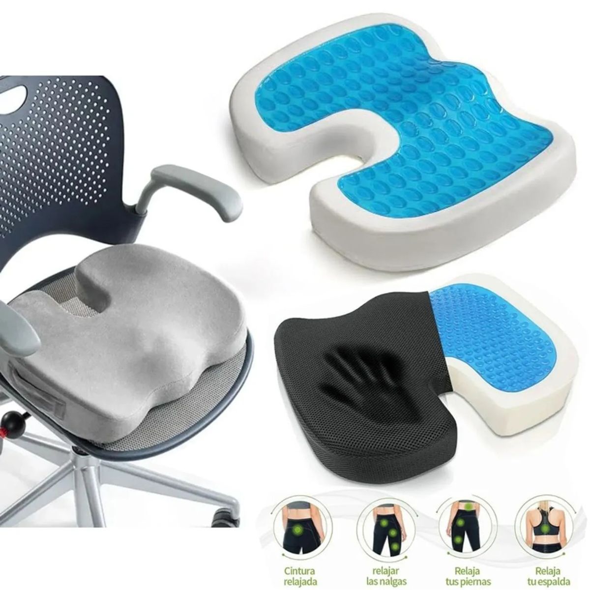 GENERICO - Cojin asiento con gel ortopedico cervical y lumbar