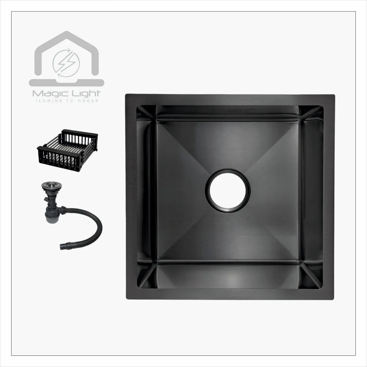 MAGIC - Lavadero de Cocina Acero Inoxidable 1 Poza Negro 45x45 cm
