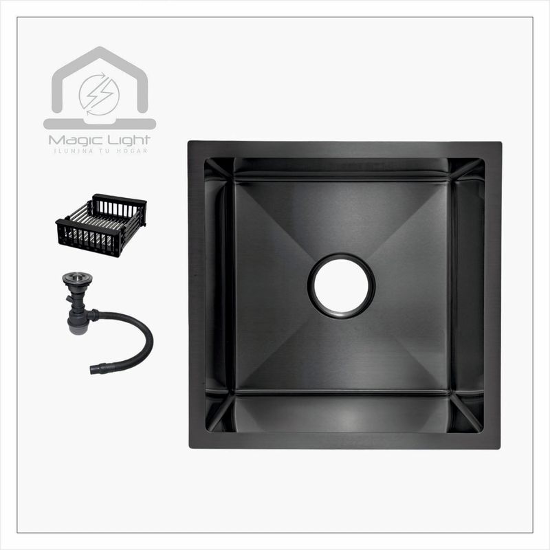 MAGIC - Lavadero de Cocina Acero Inoxidable 1 Poza Negro 45x45 cm