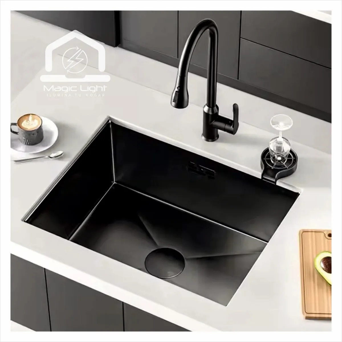 MAGIC - Lavadero de Cocina Acero Inoxidable 1 Poza Negro 45x45 cm