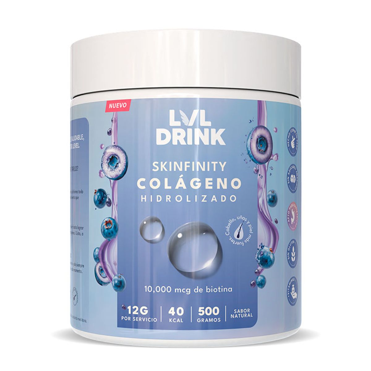 LVLDRINK NUTRITION - Colágeno Hidrolizado con Biotina 500g Sin azúcares añadidos