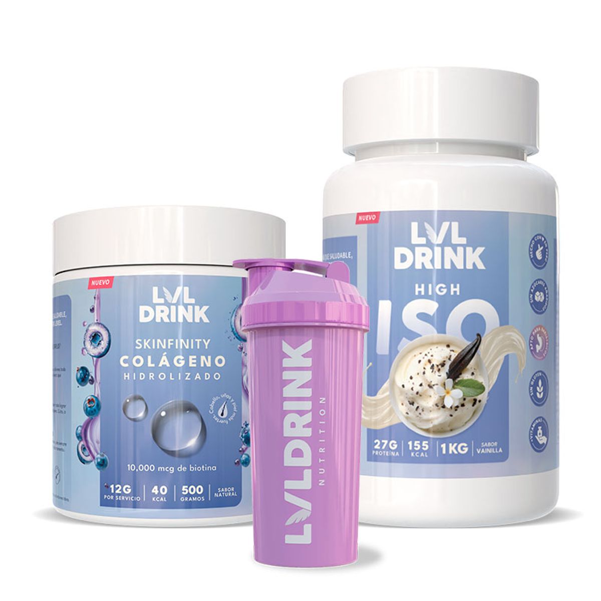 LVLDRINK NUTRITION - Proteína Vainilla 1kg + Colágeno Hidrolizado con Biotina 500g  Shaker de regalo