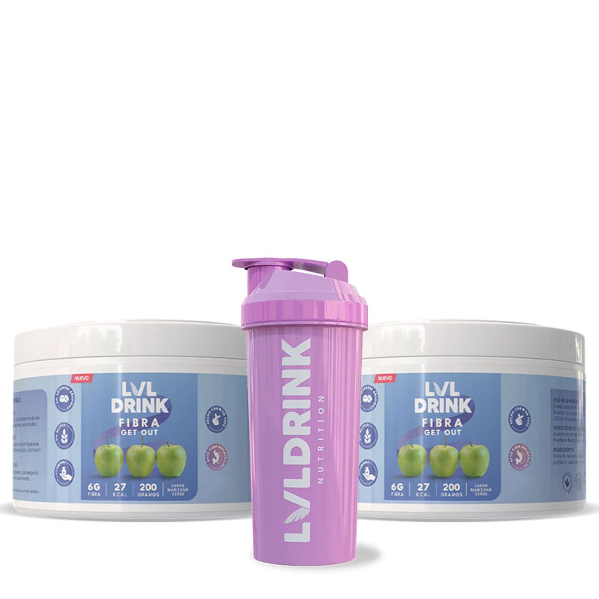LVLDRINK NUTRITION - Fibra de Manzana 200 g Pack x2 Endulzada con Stevia 100% Shaker de regalo