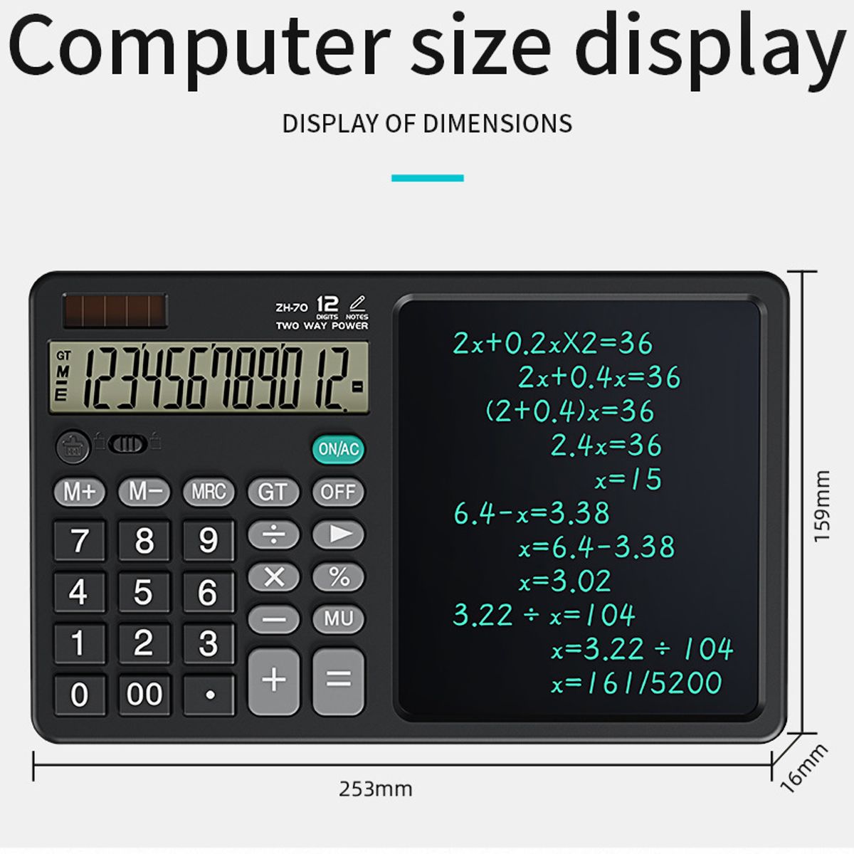 TIOZONEY - Calculadora de escritorio 12 dígitos con gran cuaderno LCD