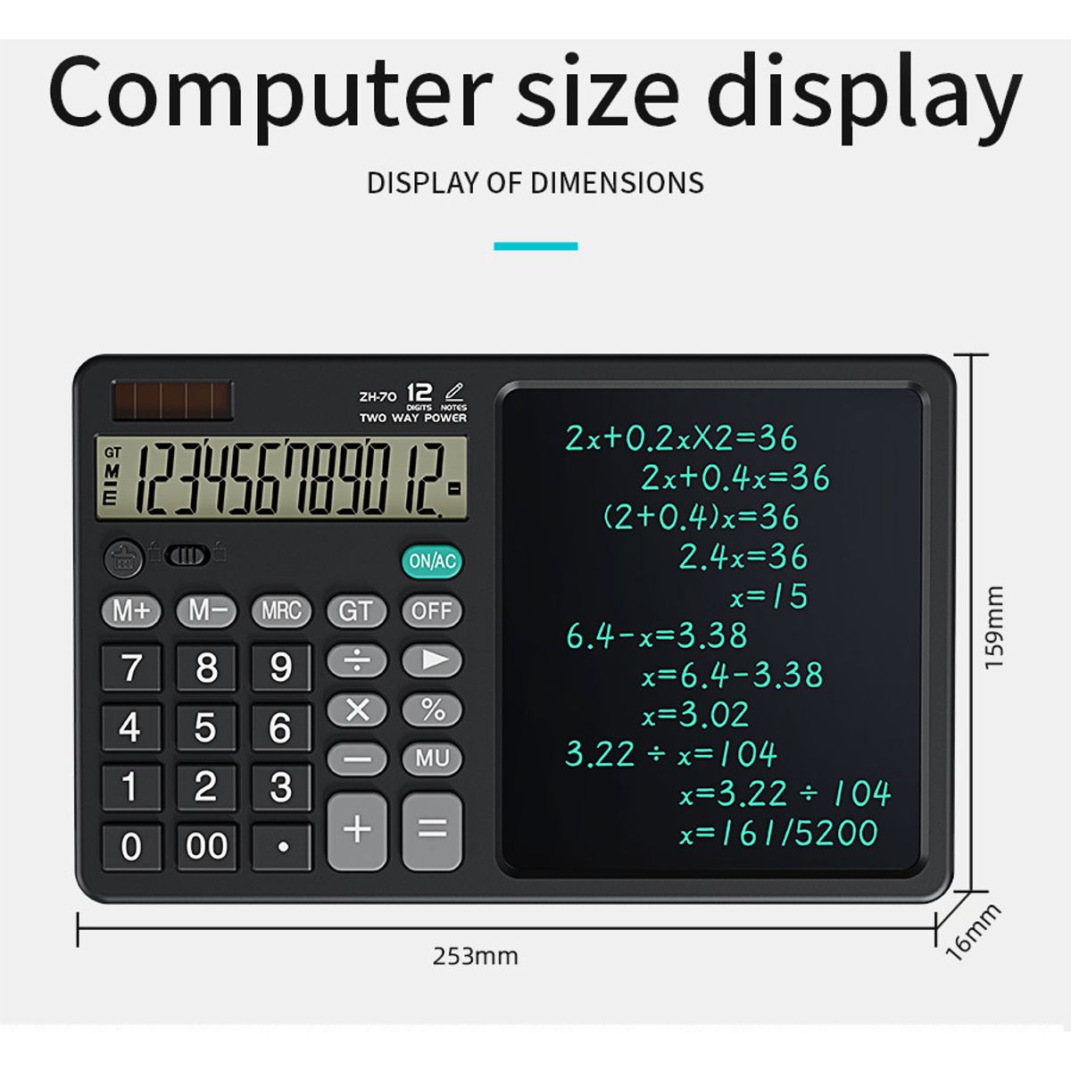TIOZONEY - Calculadora de escritorio 12 dígitos con gran cuaderno LCD