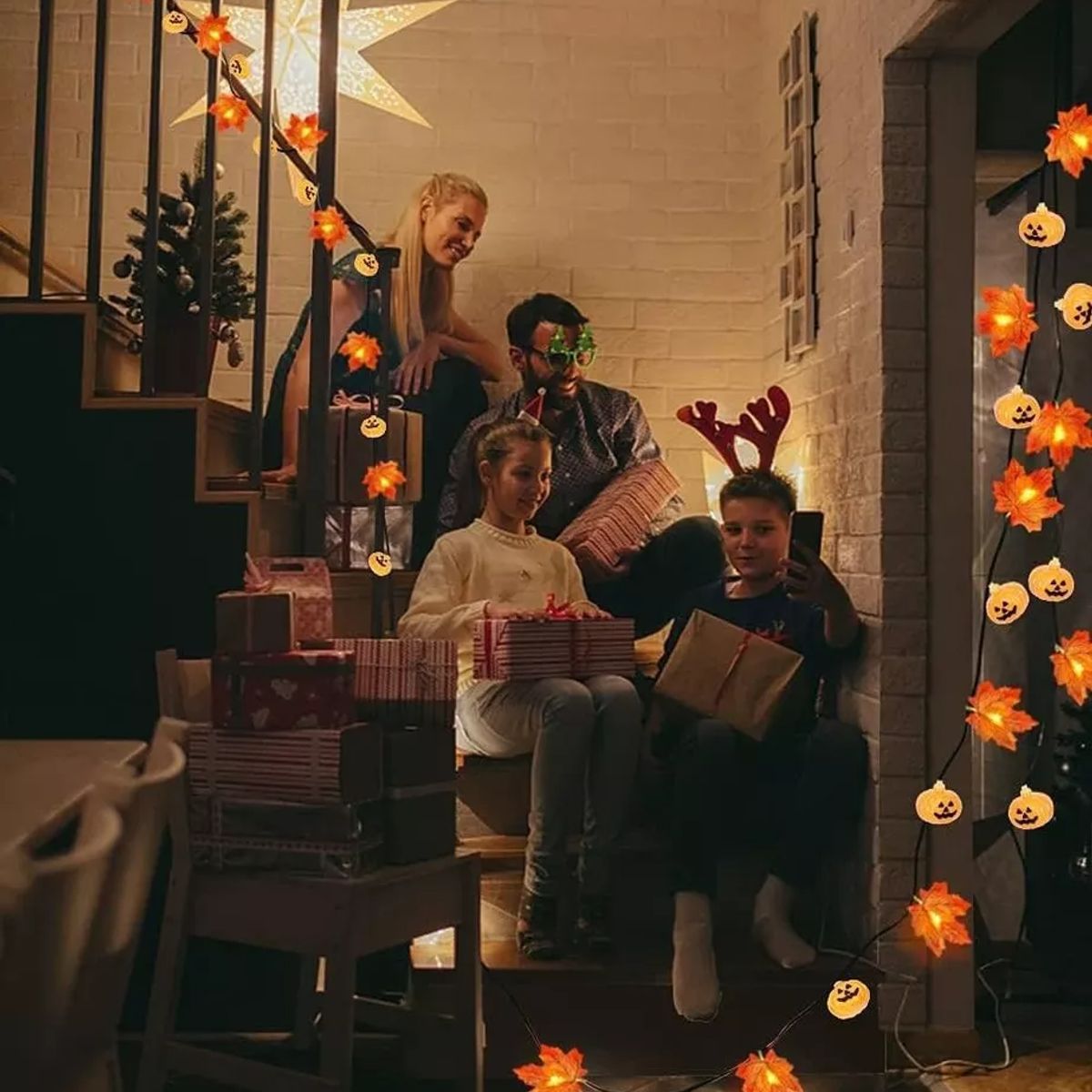 TIOZONEY - Guirnalda De Luces De Calabaza De Hojas De Halloween 6m Led