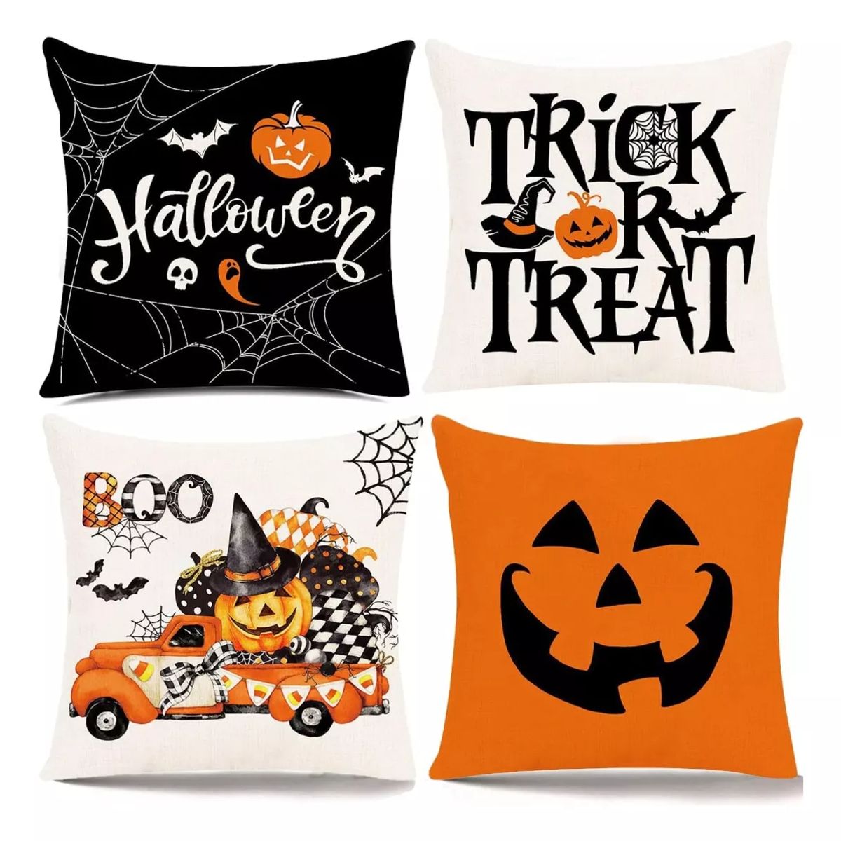 TIOZONEY - Juego De Fundas Para Almohada De Halloween 4 Piezas 45x45cm