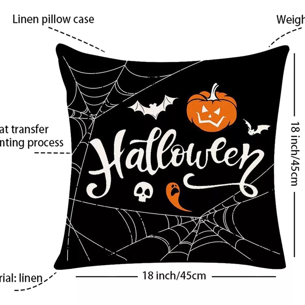 TIOZONEY - Juego De Fundas Para Almohada De Halloween 4 Piezas 45x45cm