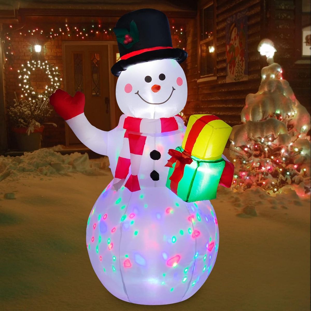 TIOZONEY - Muñeco de nieve inflable de 5 pies con luces LED de colores