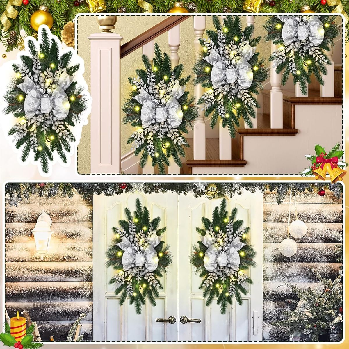 TIOZONEY - Guirnalda de la escalera de Navidad con Pinecones Bowknot