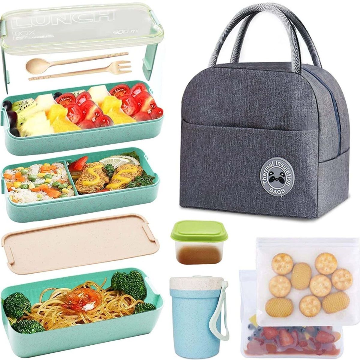 TIOZONEY - Lunch Box Fiambrera 3 En 1 Loncheras Para Adultos Y Niños