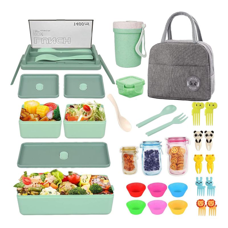 Bento Box - Fiambrera Para Niños, Caja Bento Para Adultos, Contenedores De Almuerzo Para Adultos/niños/niños Pequeños, Cajas Bento De 5 Tazas Con 4 Compartimentos Y Tenedor; A Prueba De Fugas, Apto