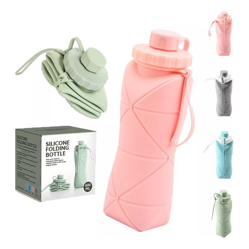 TIOZONEY - Botella De Agua Térmica De Silicona Plegable Portátil 600ml