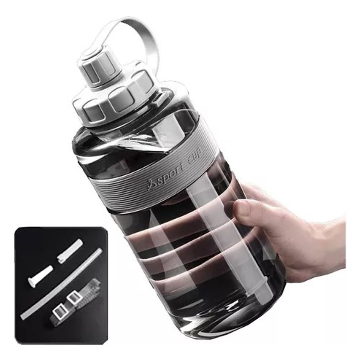 TIOZONEY - HAR Bote de agua 2 litros botella para agua deportiva portatil color gris