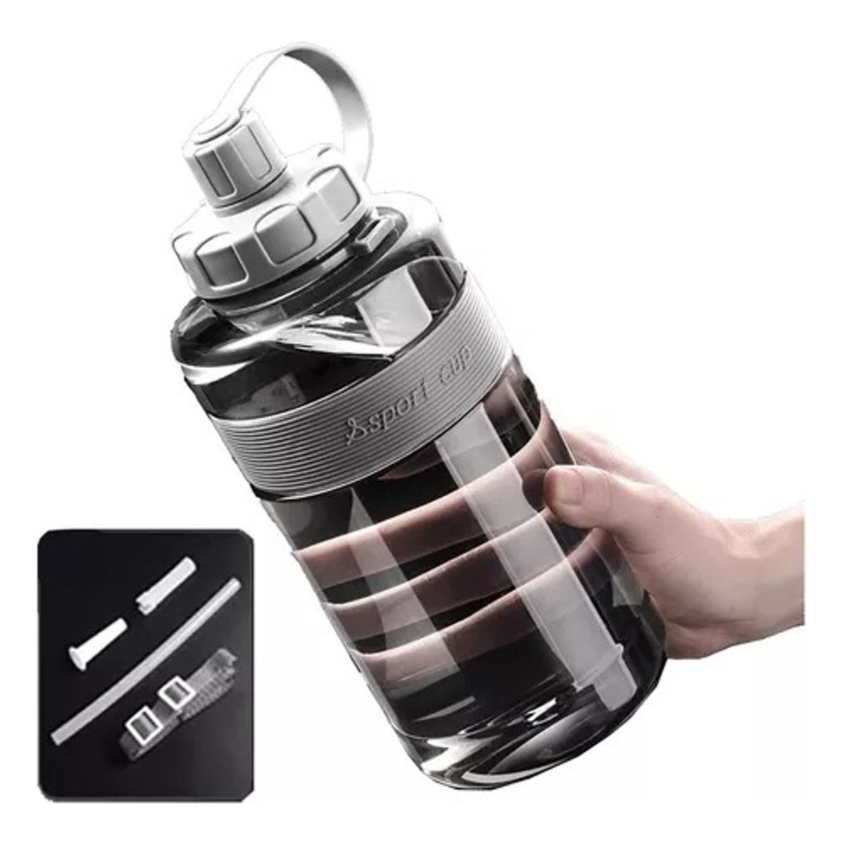 TIOZONEY - HAR Bote de agua 2 litros botella para agua deportiva portatil color gris