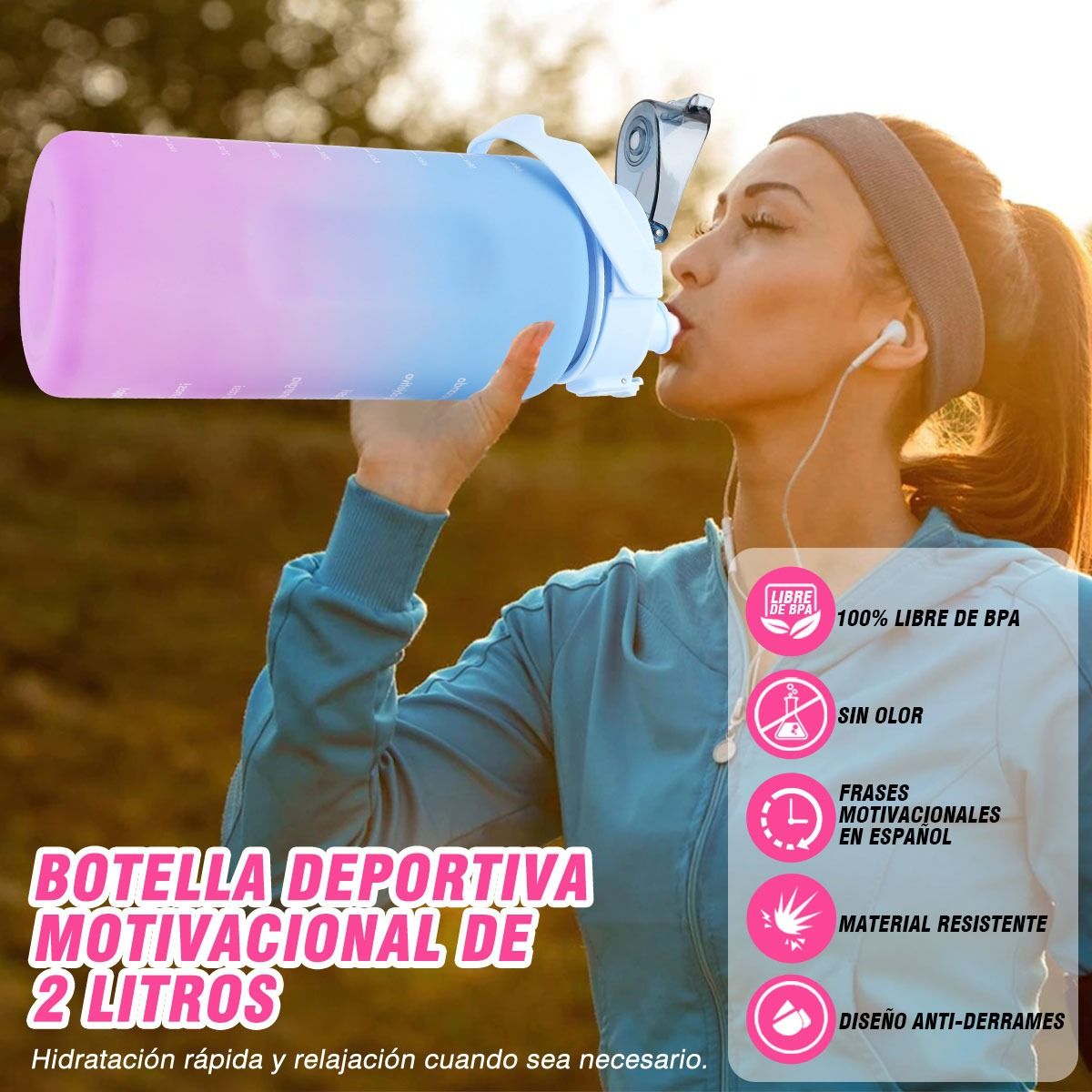 TIOZONEY - Botella De Agua Deportiva 2 Pack Gran Capacidad 2l Y 800ml