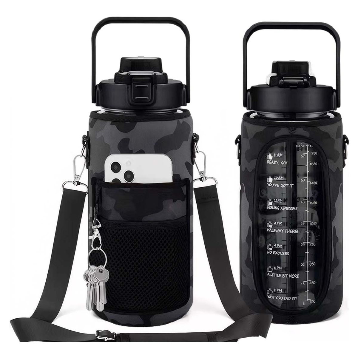 TIOZONEY - Botella Deportiva De 2l Botella De Agua Con Popote Y Eslinga