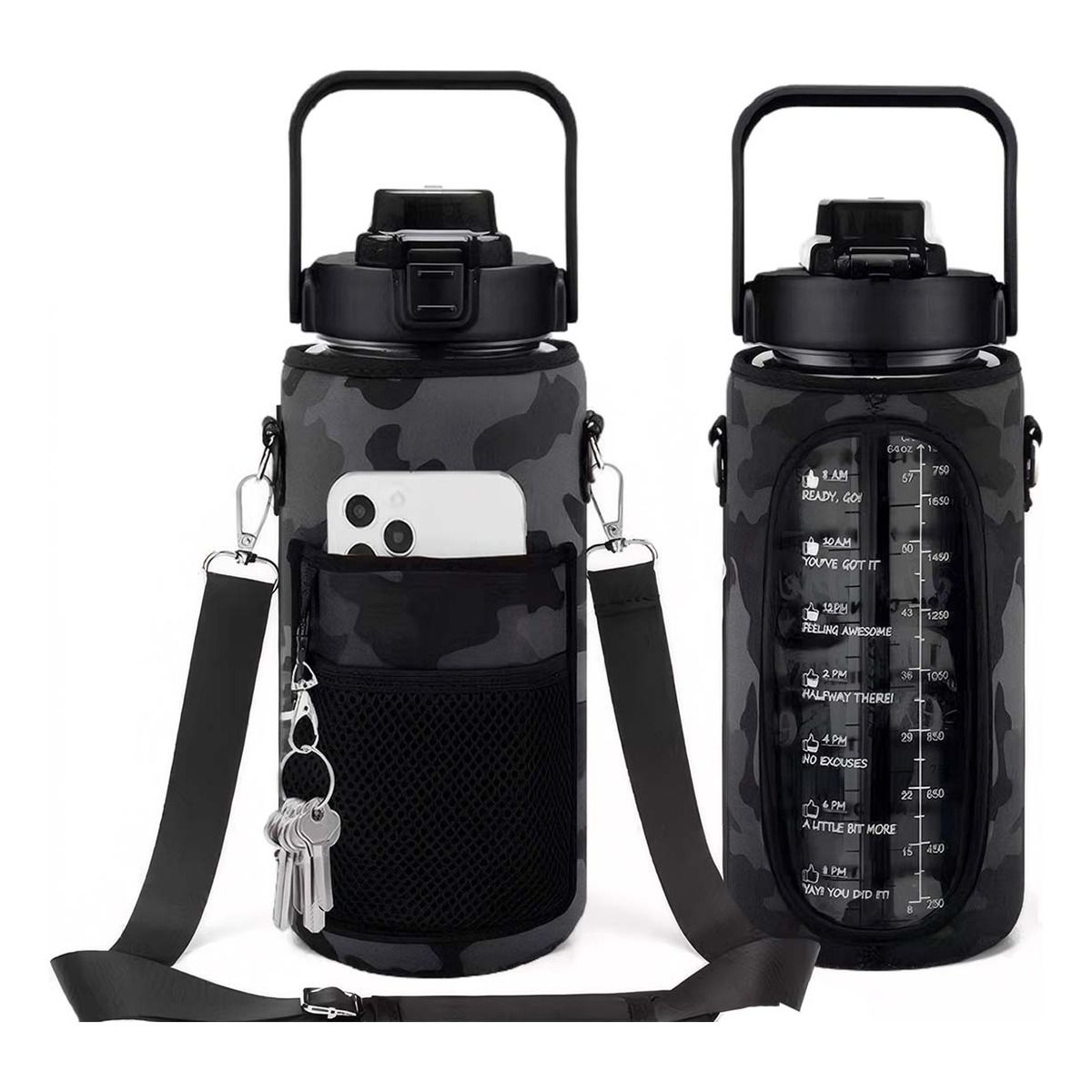 TIOZONEY - Botella Deportiva De 2l Botella De Agua Con Popote Y Eslinga