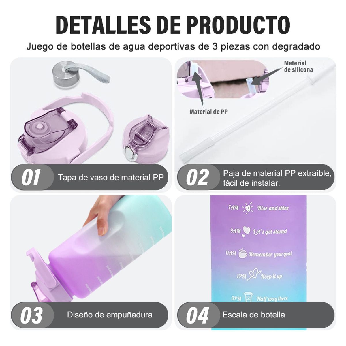 TIOZONEY - Botellas Deportivas De Agua Motivadora 2l+900ml+300ml