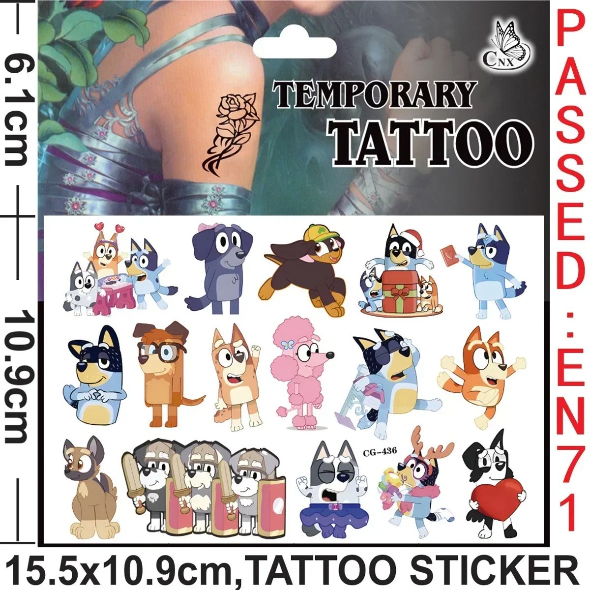 TIOZONEY - Bluey-8 pcs pegatina de tatuaje de dibujos animados para niños