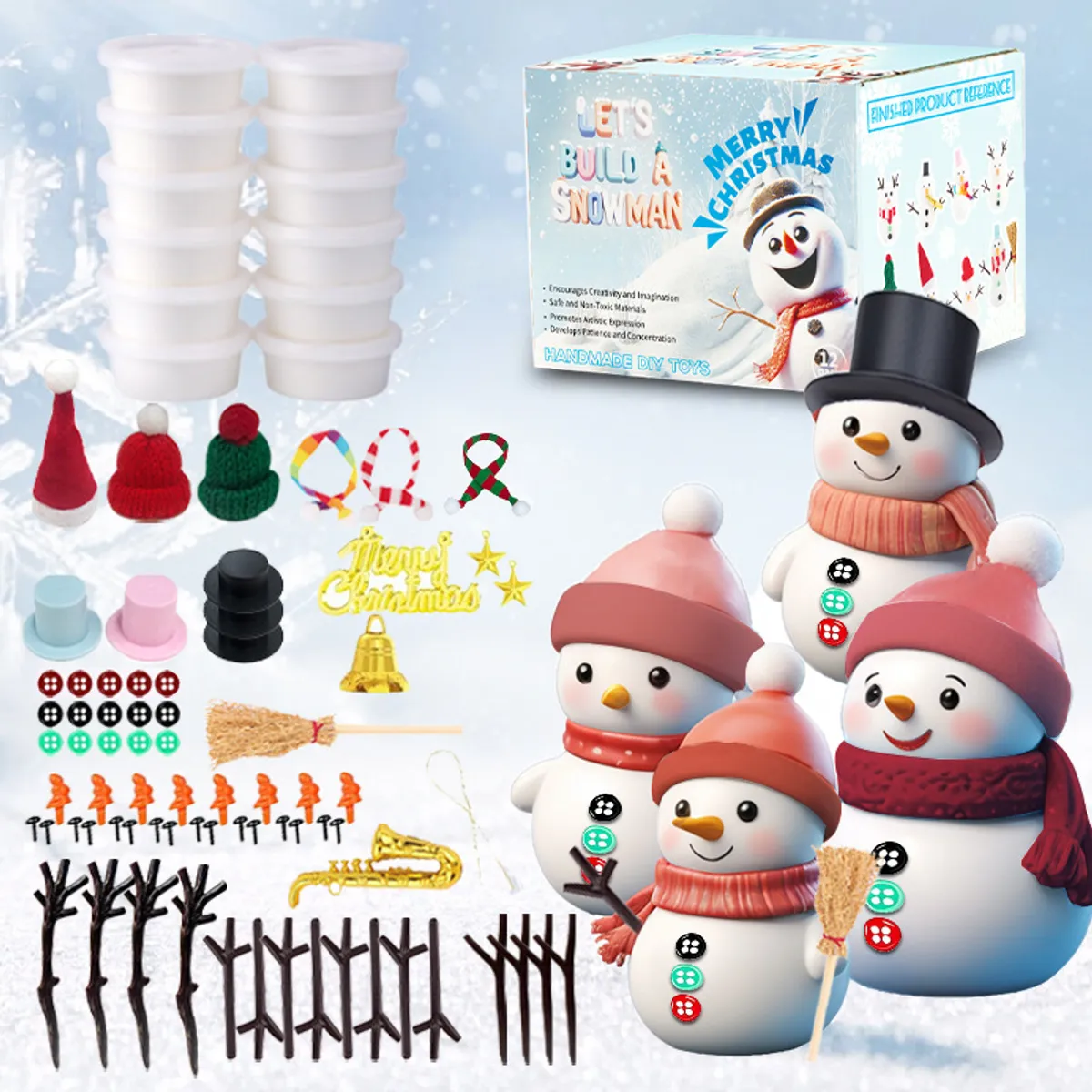 TIOZONEY - 12 pcs Arcilla de muñeco de nieve navideño