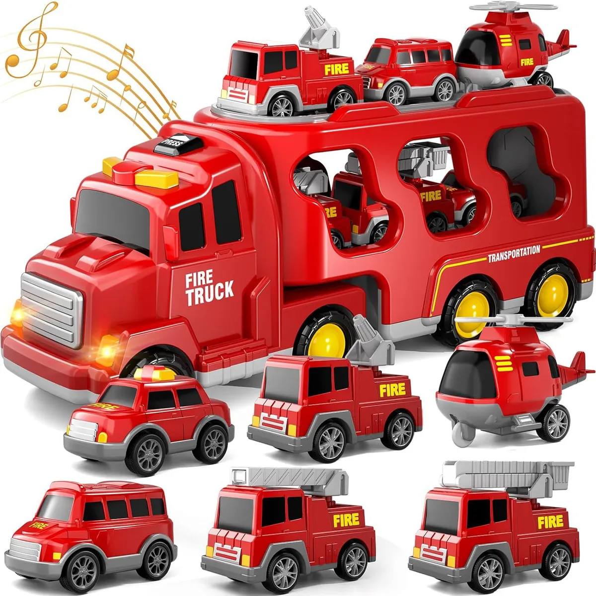 TIOZONEY - 7PCS Camiones de bomberos para niños pequeños de 3 a 5 años