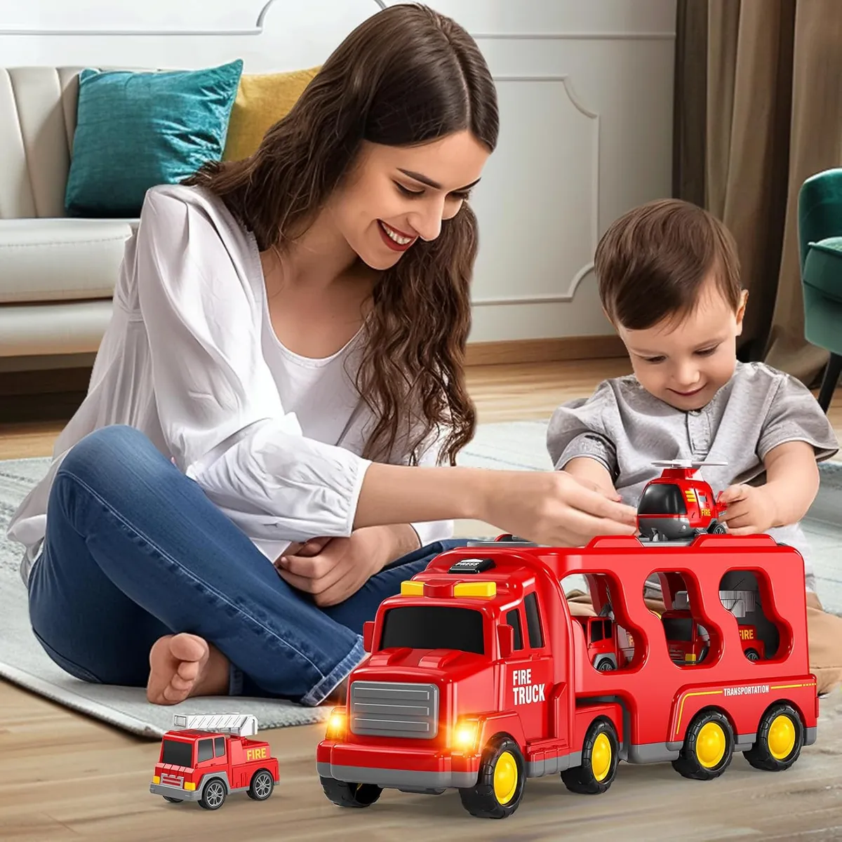 TIOZONEY - 7PCS Camiones de bomberos para niños pequeños de 3 a 5 años