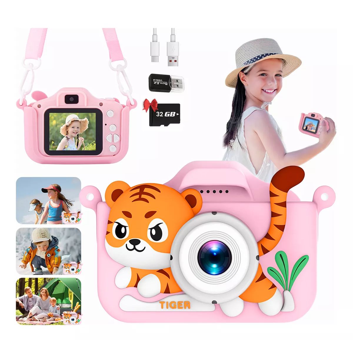 TIOZONEY - Cámara Digital Hd Para Niños Juguete Foto Video Con 32gb Sd