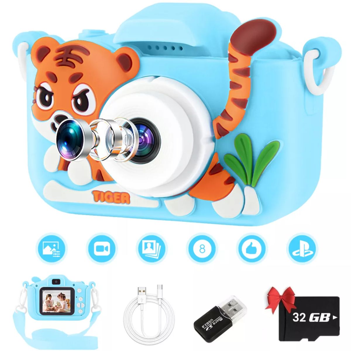 TIOZONEY - Cámara Digital Hd Para Niños Juguete Foto Video Con 32gb Sd
