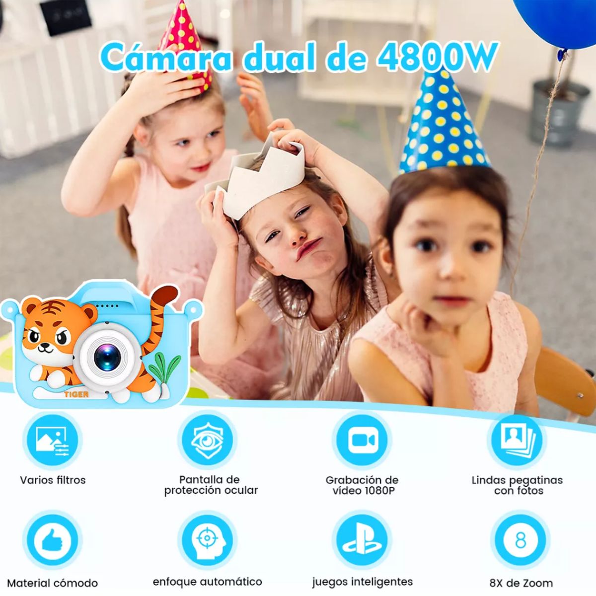 TIOZONEY - Cámara Digital Hd Para Niños Juguete Foto Video Con 32gb Sd