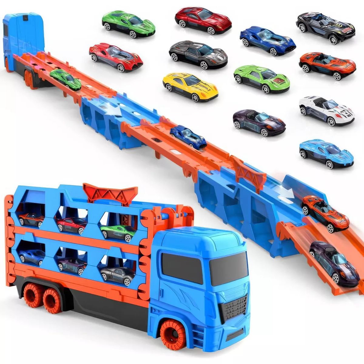 TIOZONEY - 1+12 pcs Carros De Juguete Con Pista Para Niños