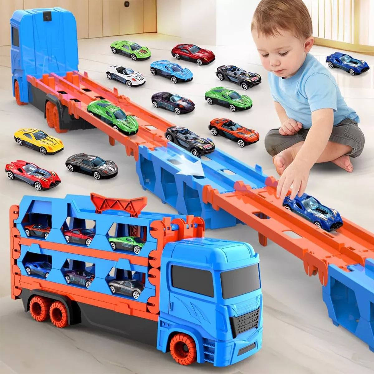 TIOZONEY - 1+12 pcs Carros De Juguete Con Pista Para Niños