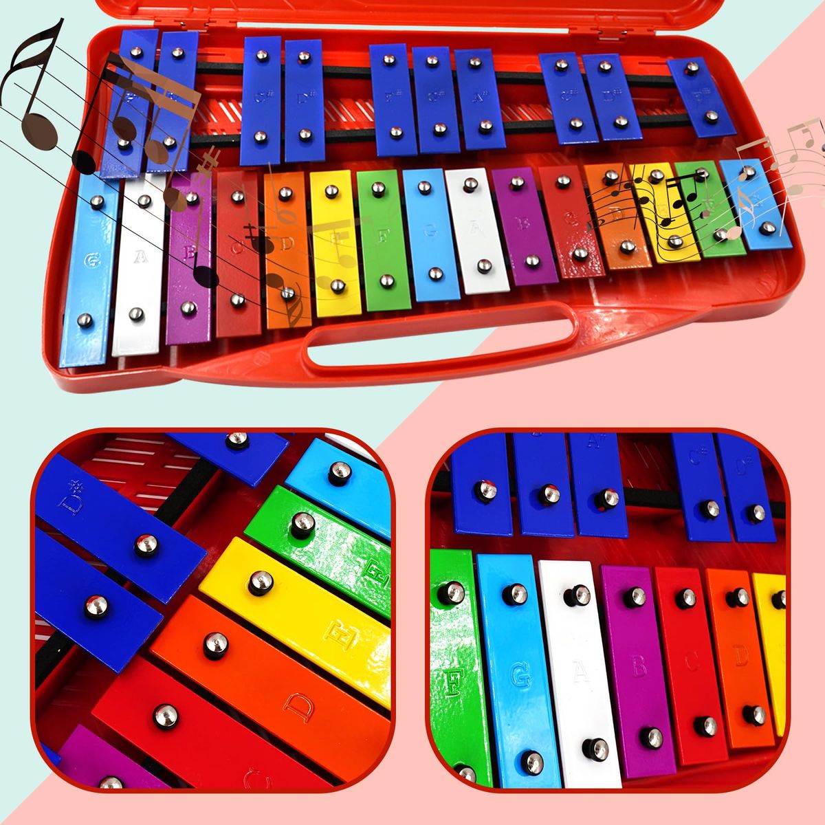 TIOZONEY - Percusión Profesional Con Xilófono Glockenspiel De 25 Notas