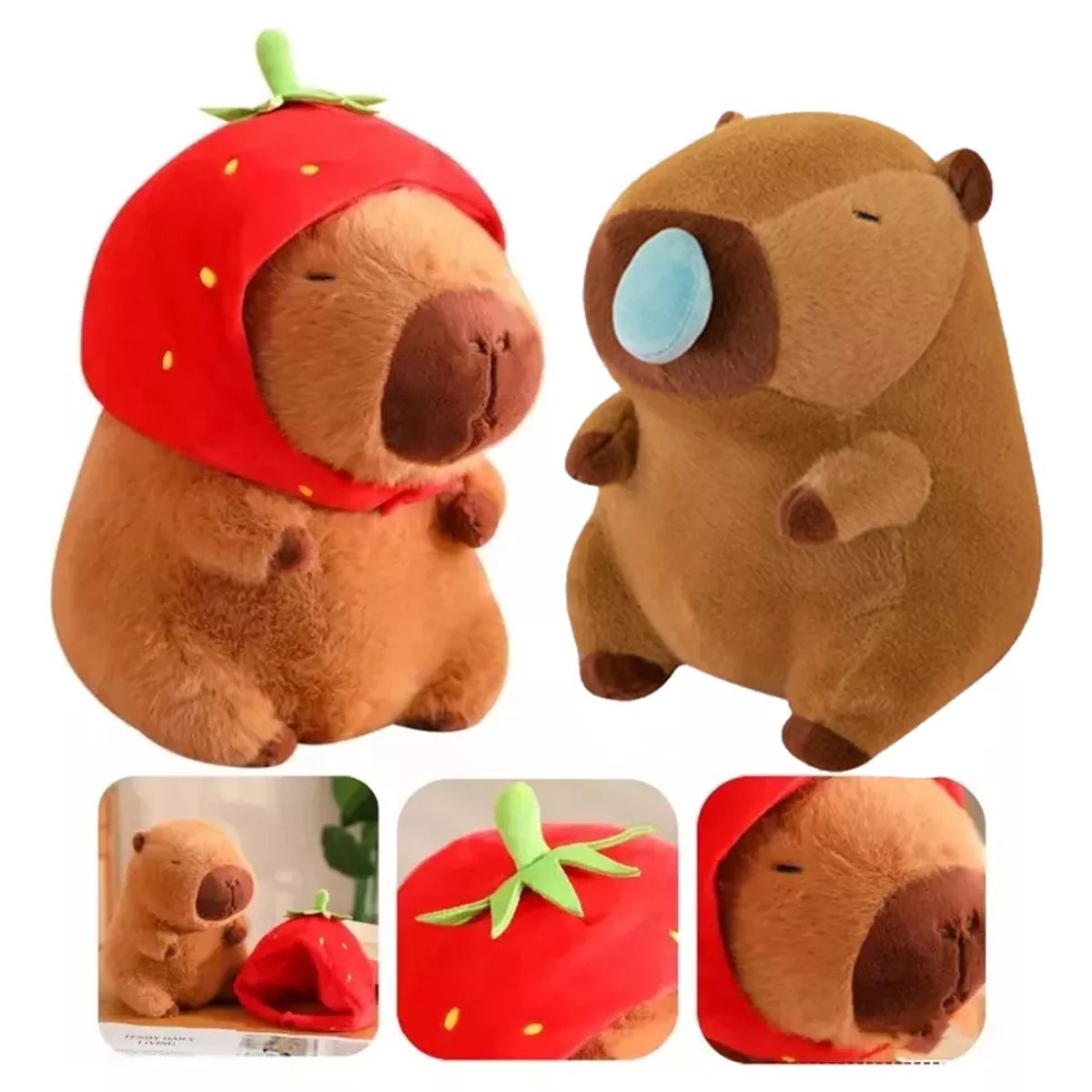 TIOZONEY - Bonito Peluche De Capibara Con Forma De Fresa 2 Unidades-